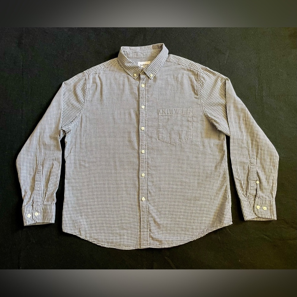 Goodfellow & Co Men’s XL Blue White Check Shirt Long Sleeve Button Down Casual